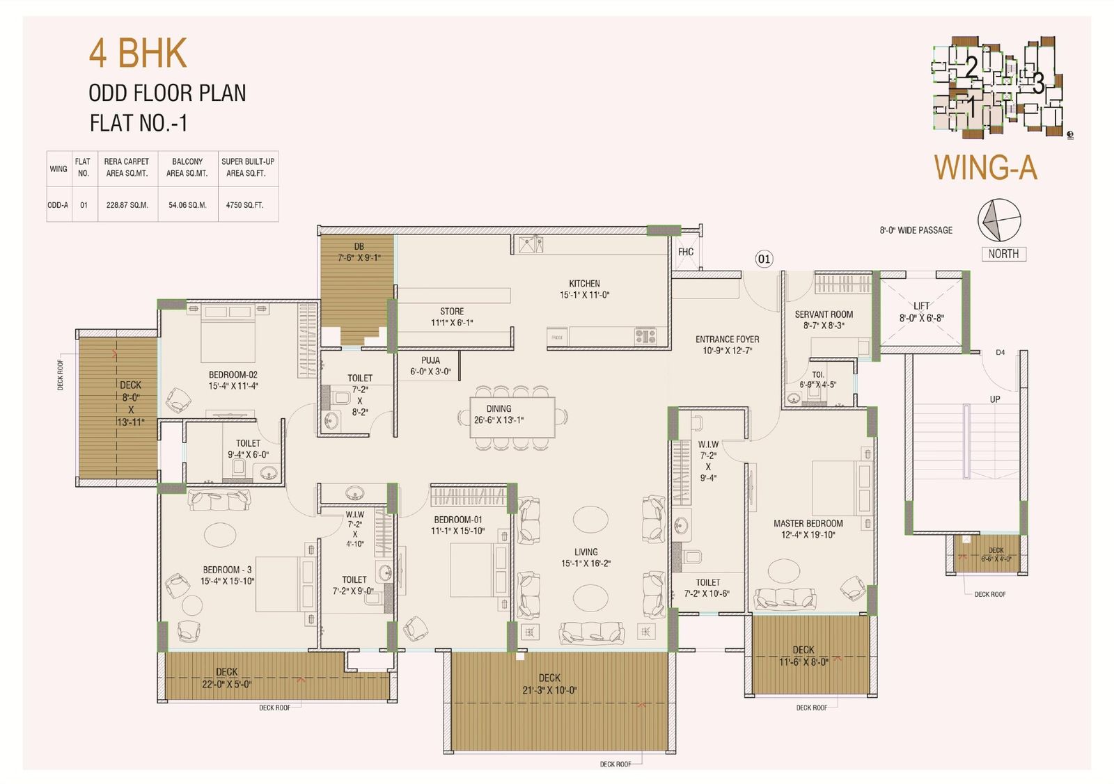 4 BHK · Wing A · Flat 01 plan