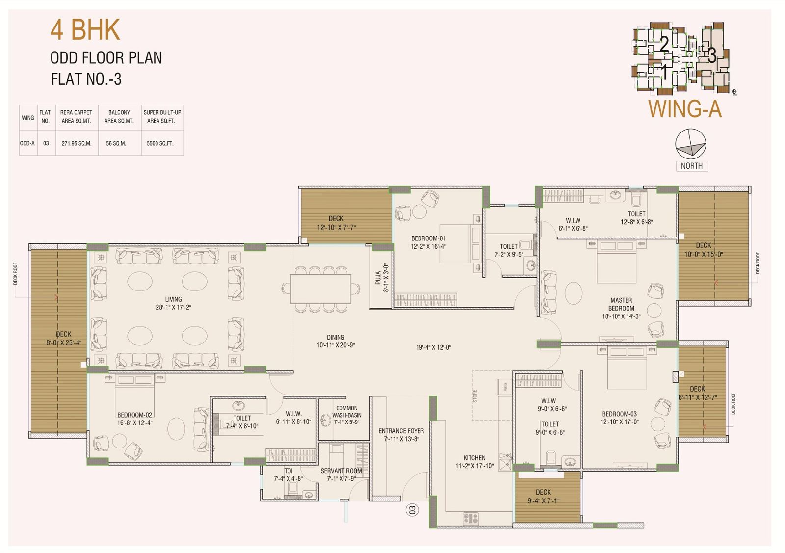 4 BHK · Wing A · Flat 03 plan
