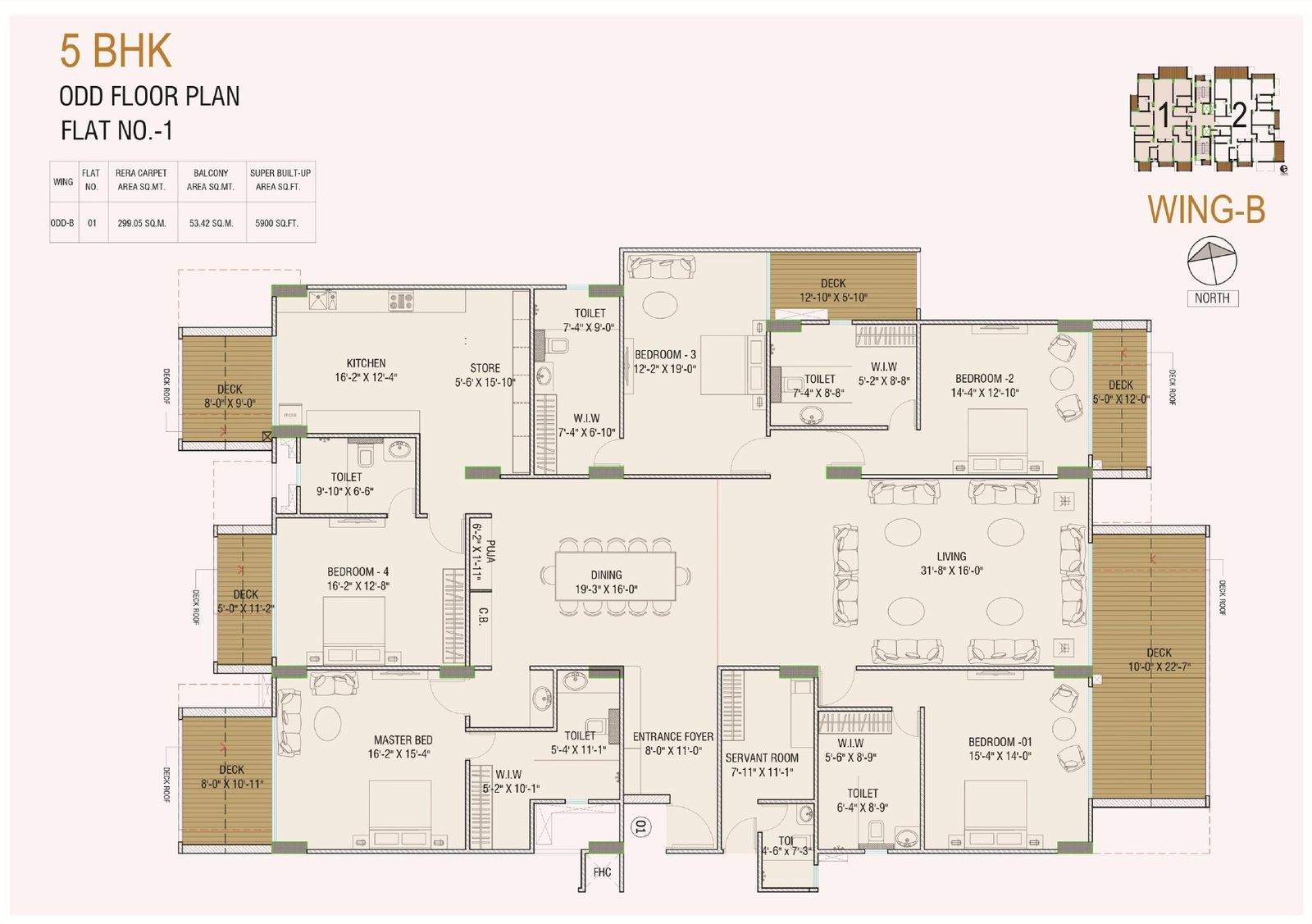 5 BHK · Wing B · Flat 01 plan