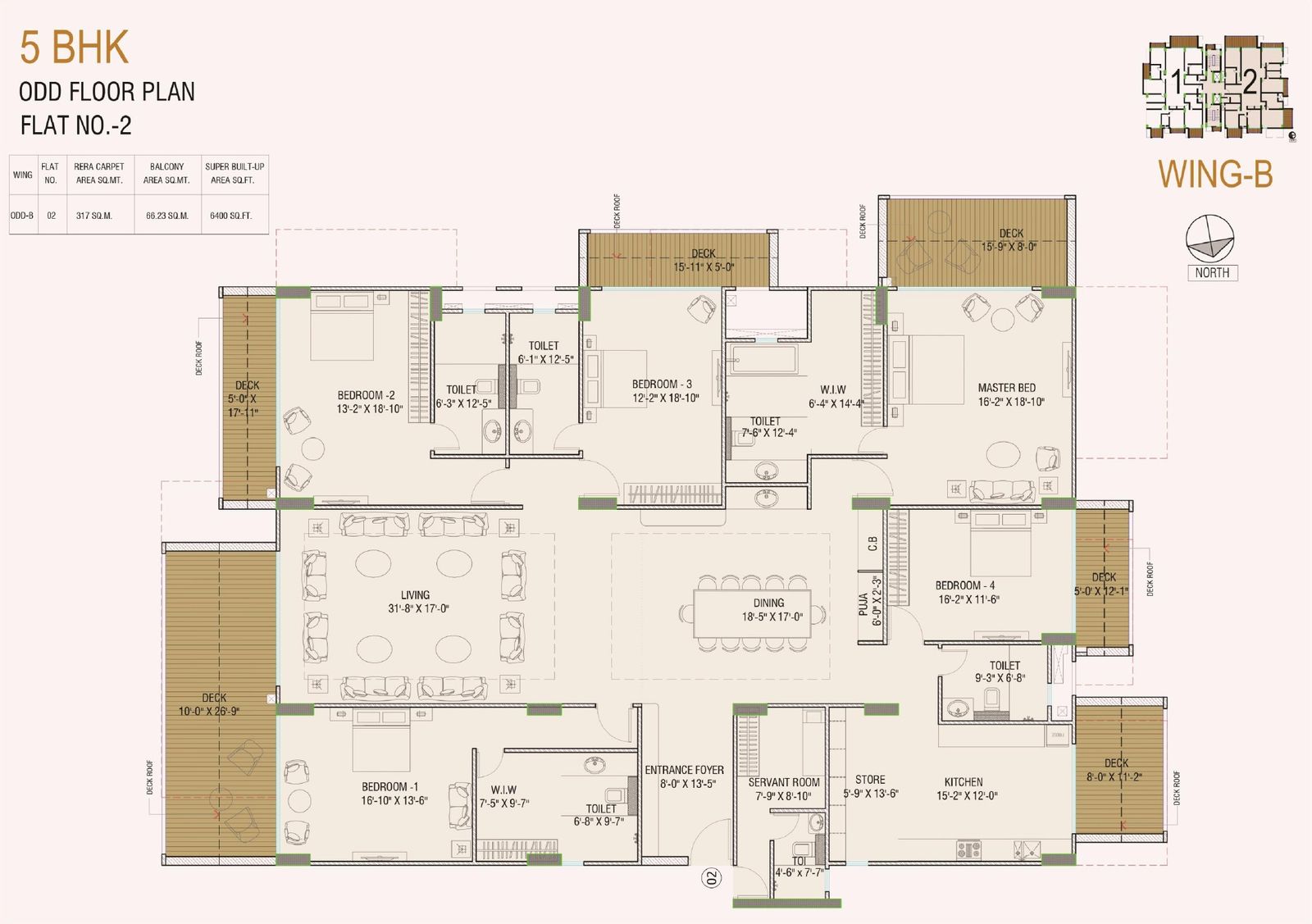 5 BHK · Wing B · Flat 02 plan