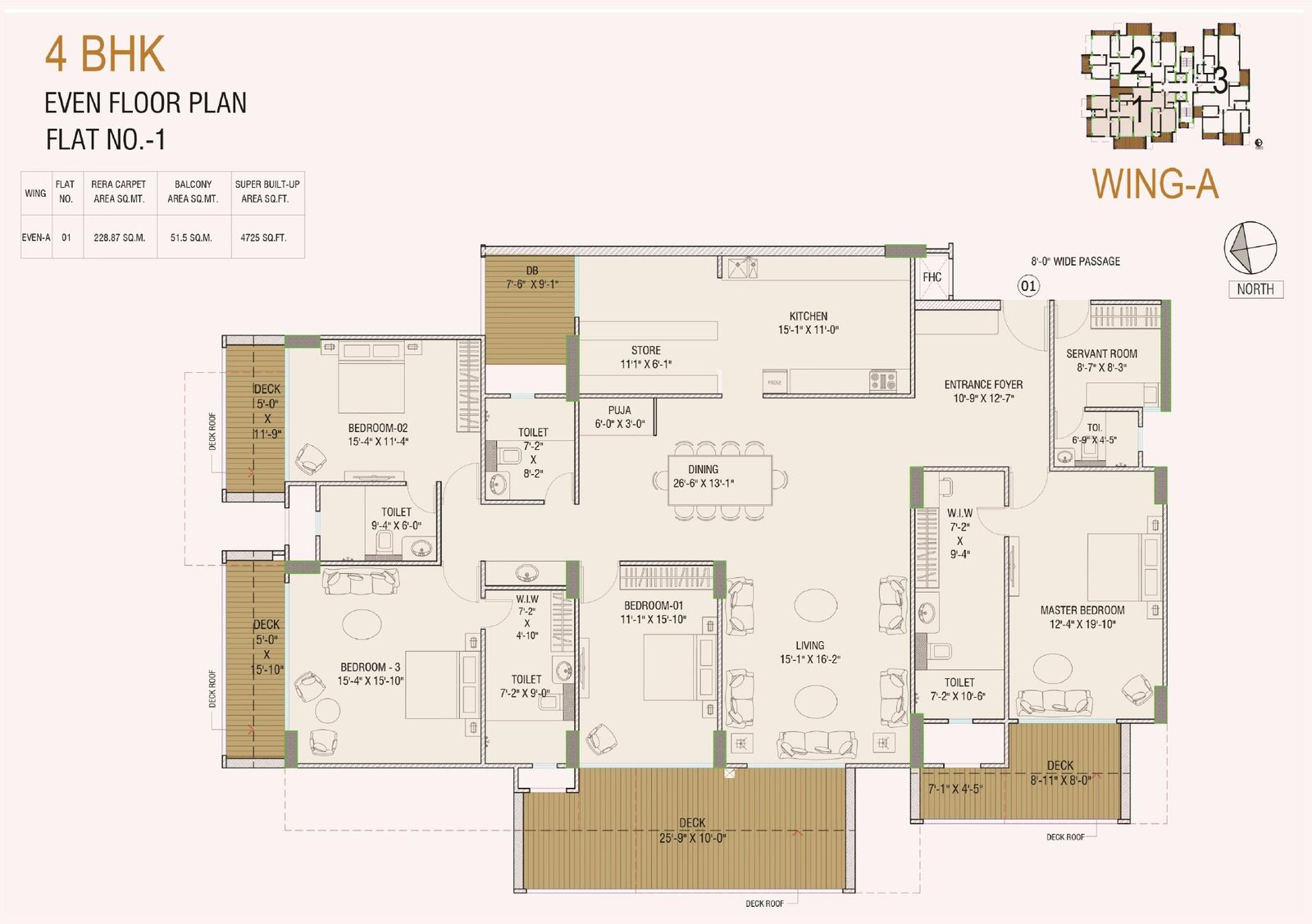 4 BHK · Flat 1 · even floor
