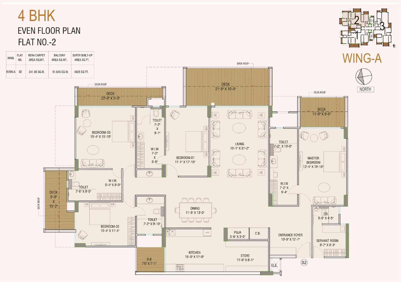 4 BHK · Flat 2 · even floor