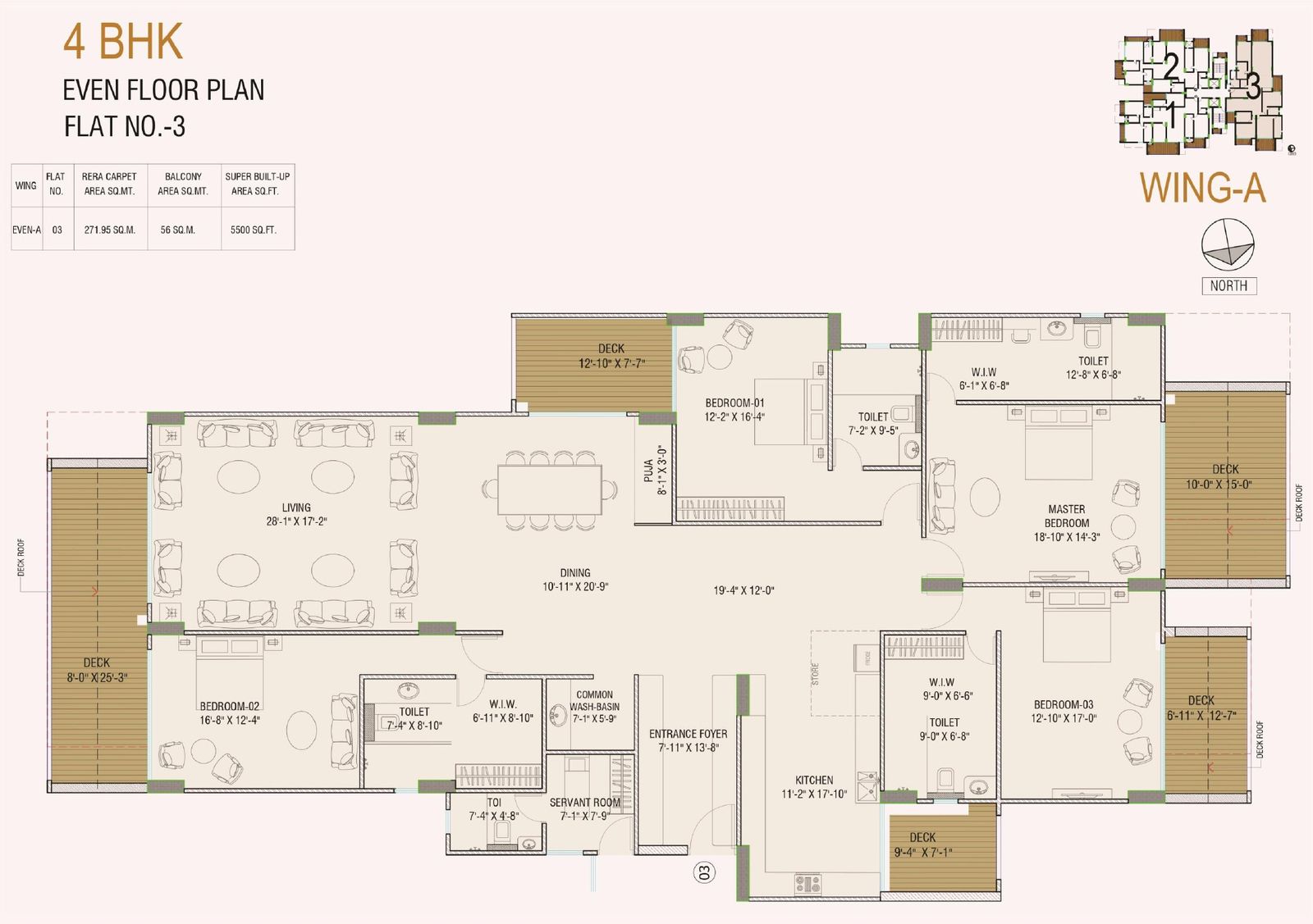 4 BHK · Flat 3 · even floor