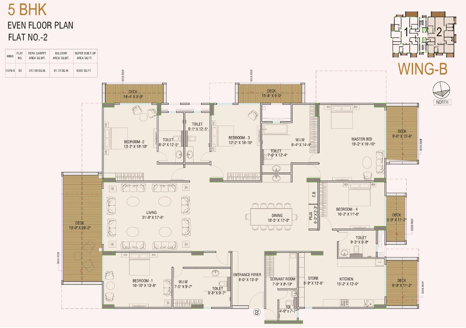 5 BHK · Flat 2 · even floor